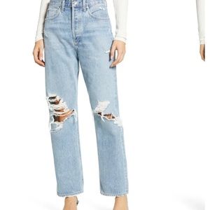 AGOLDE Light Blue Distressed Straight-Leg Jeans